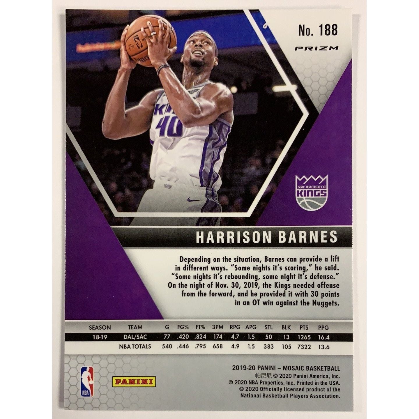2019-20 Mosaic Harrison Barnes | Local Legends Cards & Collectibles
