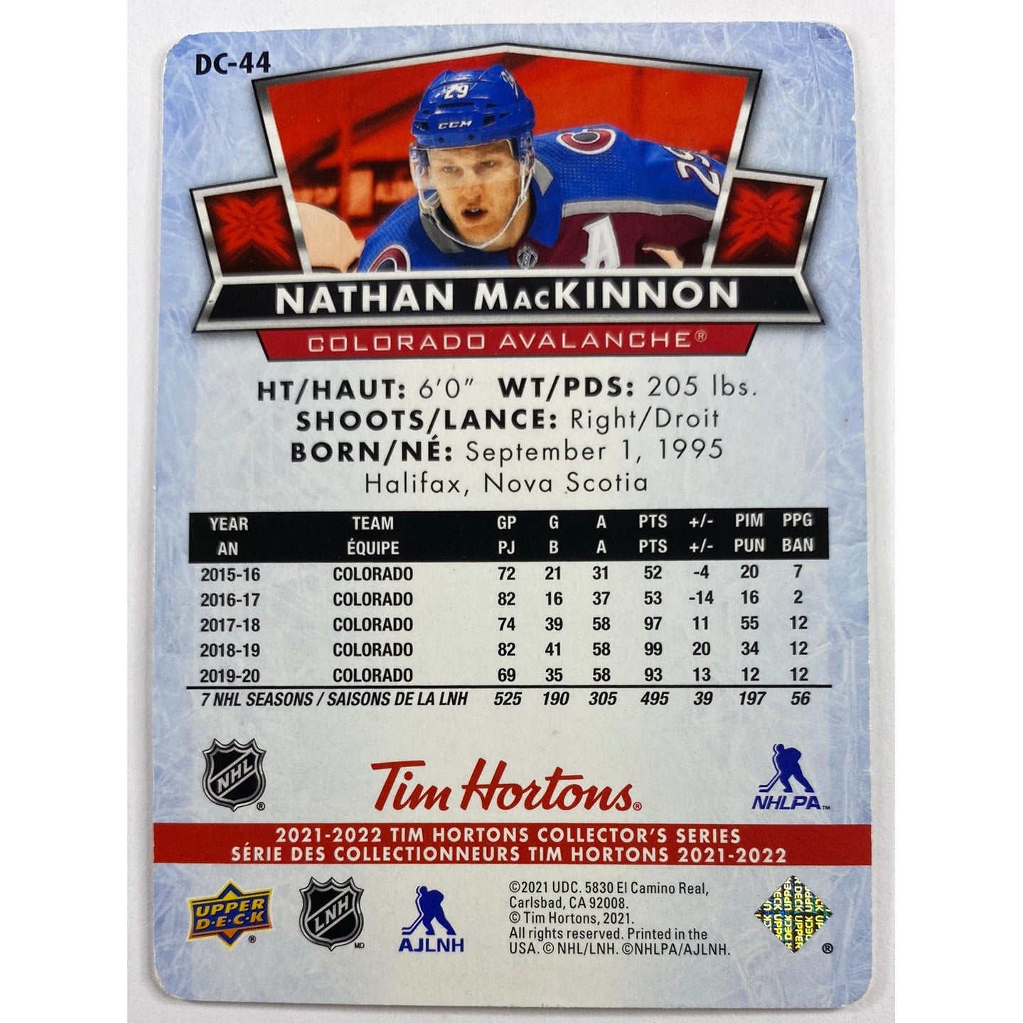 2021-22 Tim Hortons Nathan McKinnon Red Die Cut | Local Legends Cards & Collectibles