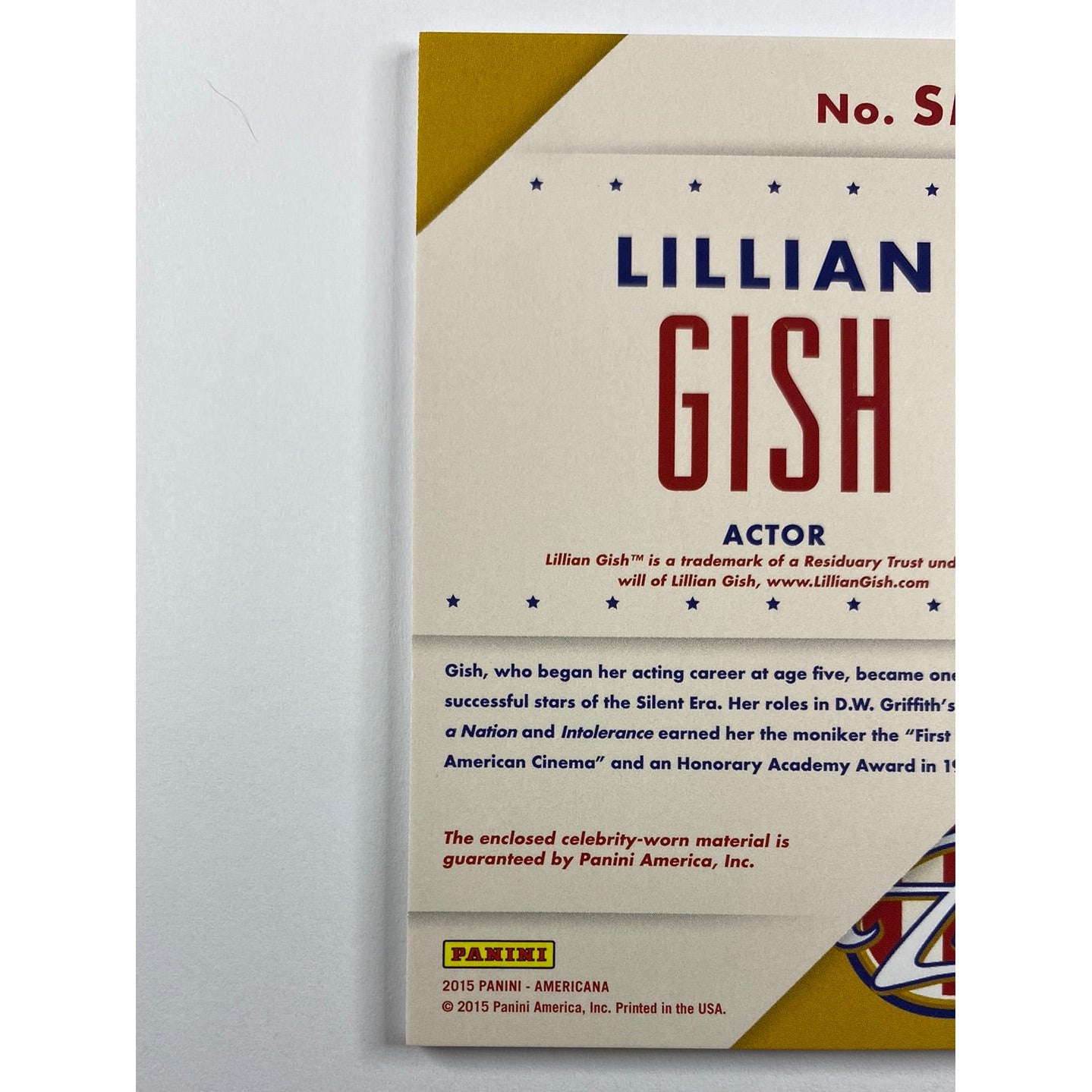 2015 Americana Lillian Gish Star Materials Patch | Local Legends Cards & Collectibles