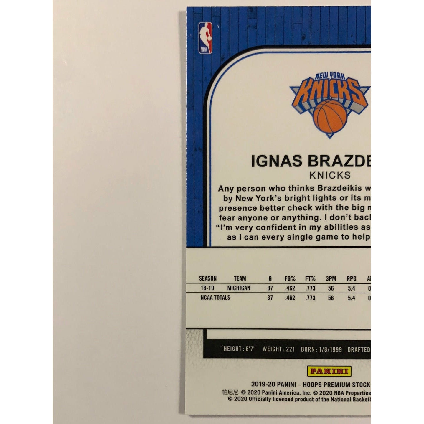 2019-20 Hoops Premium Ignas Brazdeikis Shock Prizm RC | Local Legends Cards & Collectibles