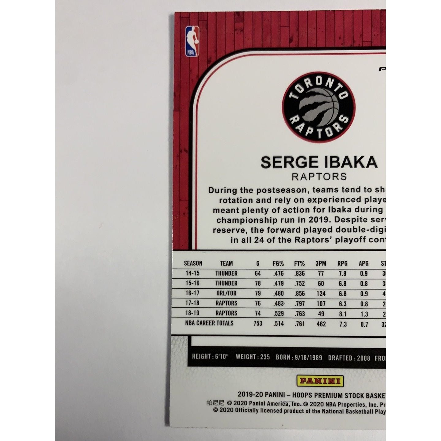 2019-20 Hoops Premium Stock Serge Ibaka Cracked Ice Prizm | Local Legends Cards & Collectibles