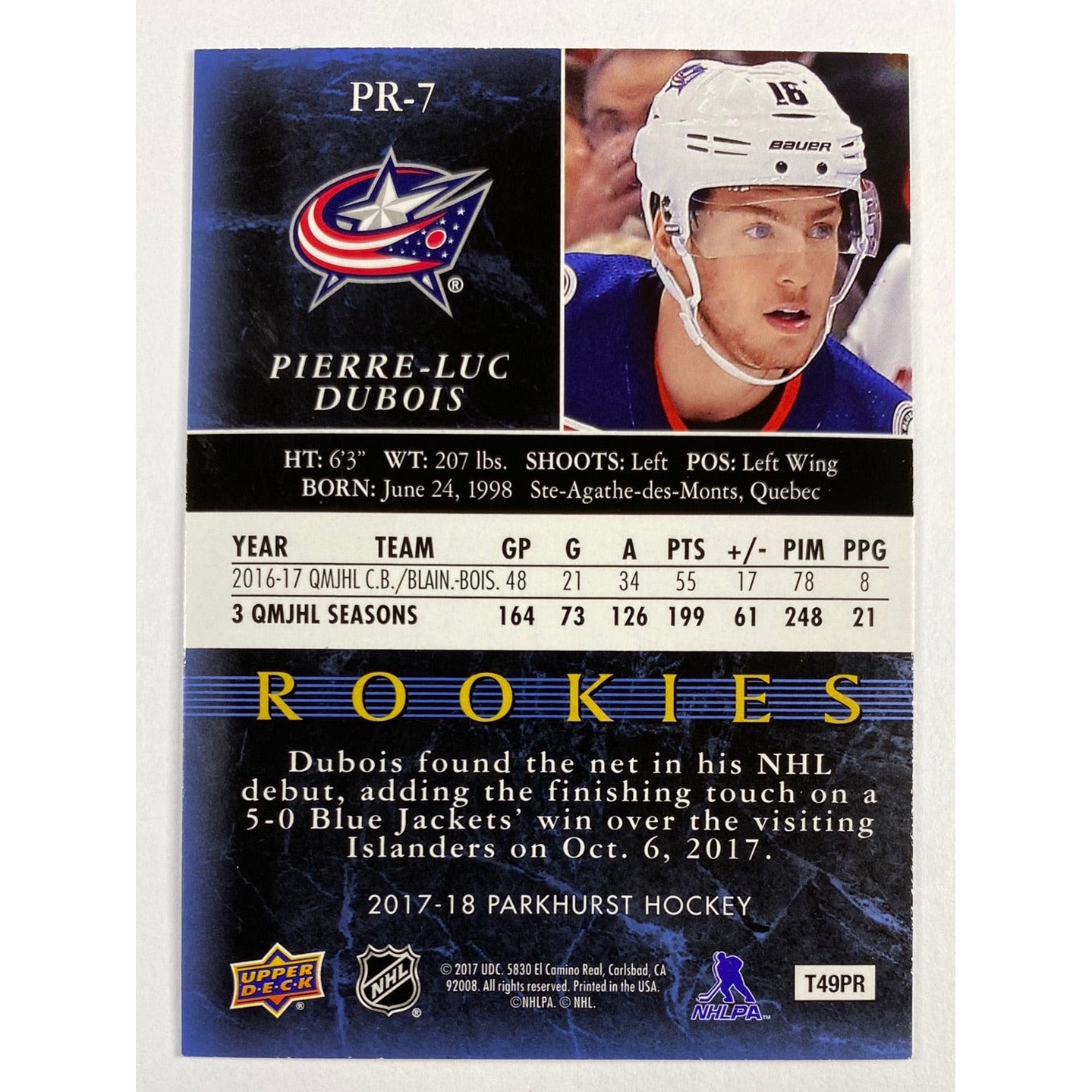2017-18 Parkhurst Pierre-Luc Dubois Rookies | Local Legends Cards & Collectibles