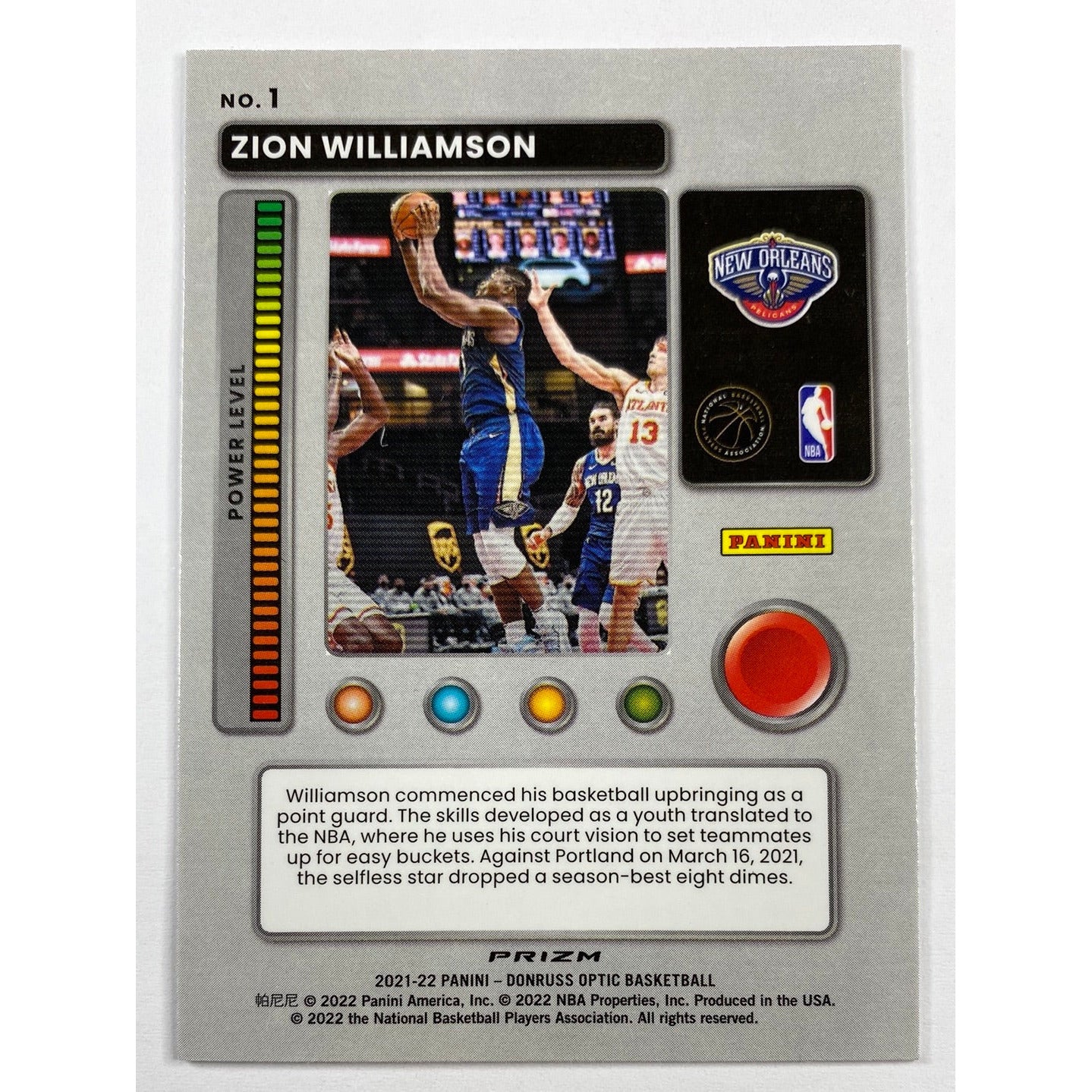 2021-22 Donruss Optic Zion Williamson T-Minus Silver Holo Prizm | Local Legends Cards & Collectibles