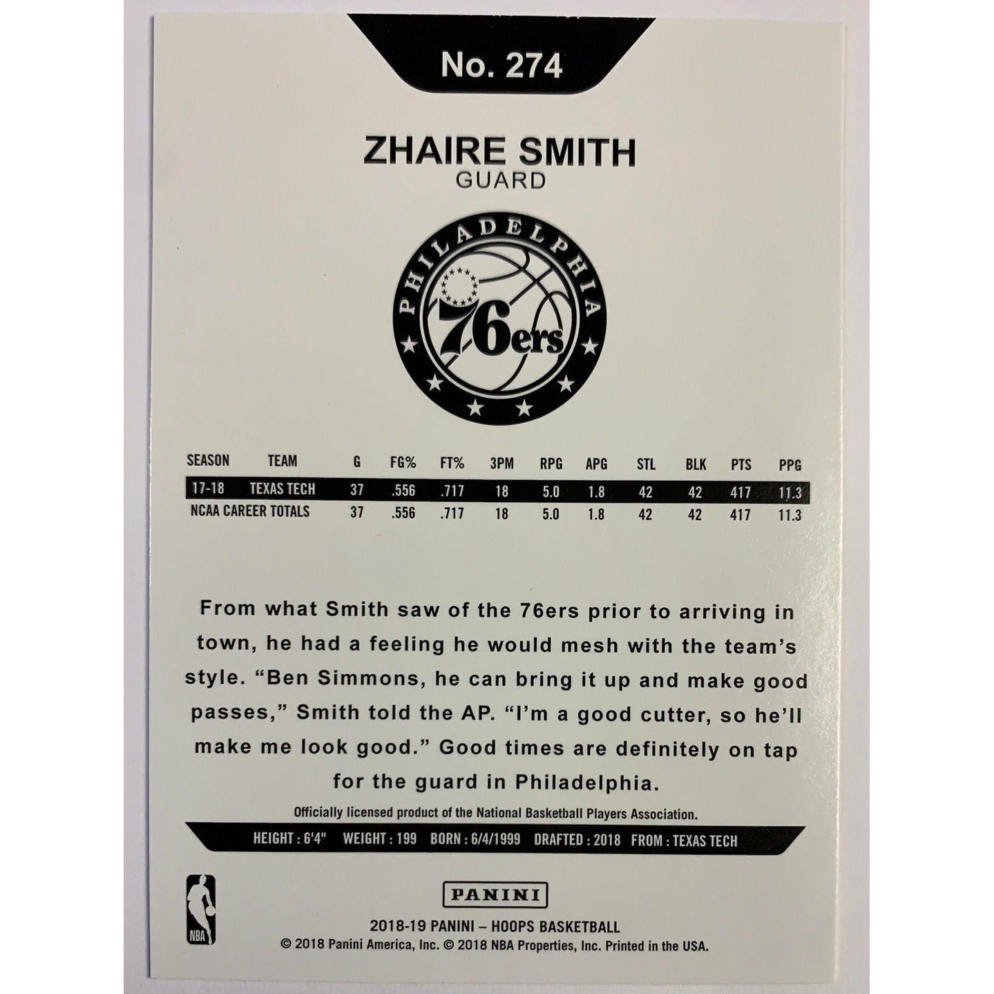 2018-19 Hoops Zhaire Smith RC | Local Legends Cards & Collectibles