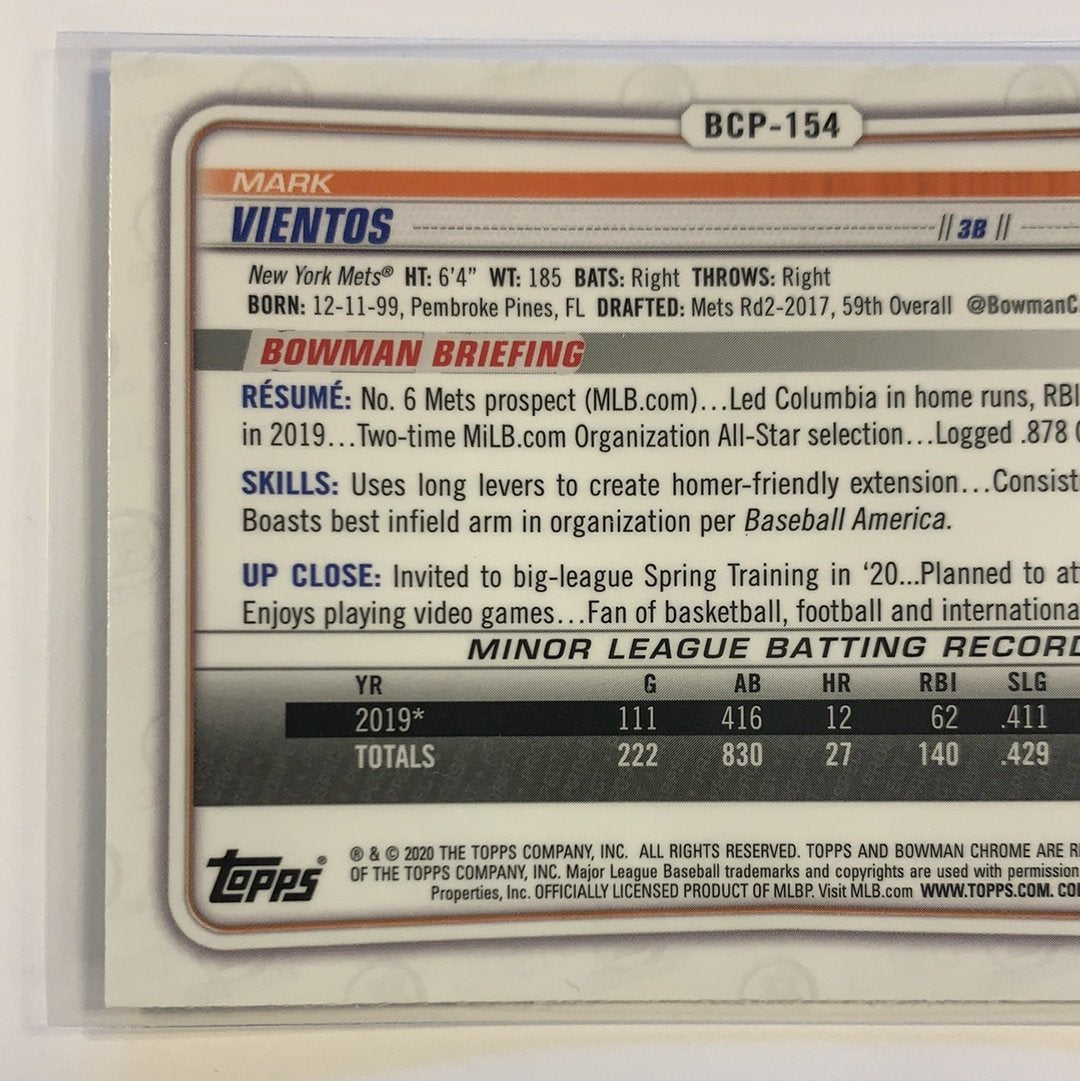 2020 Bowman Chrome Mark Vientos Mojo Refractor | Local Legends Cards & Collectibles