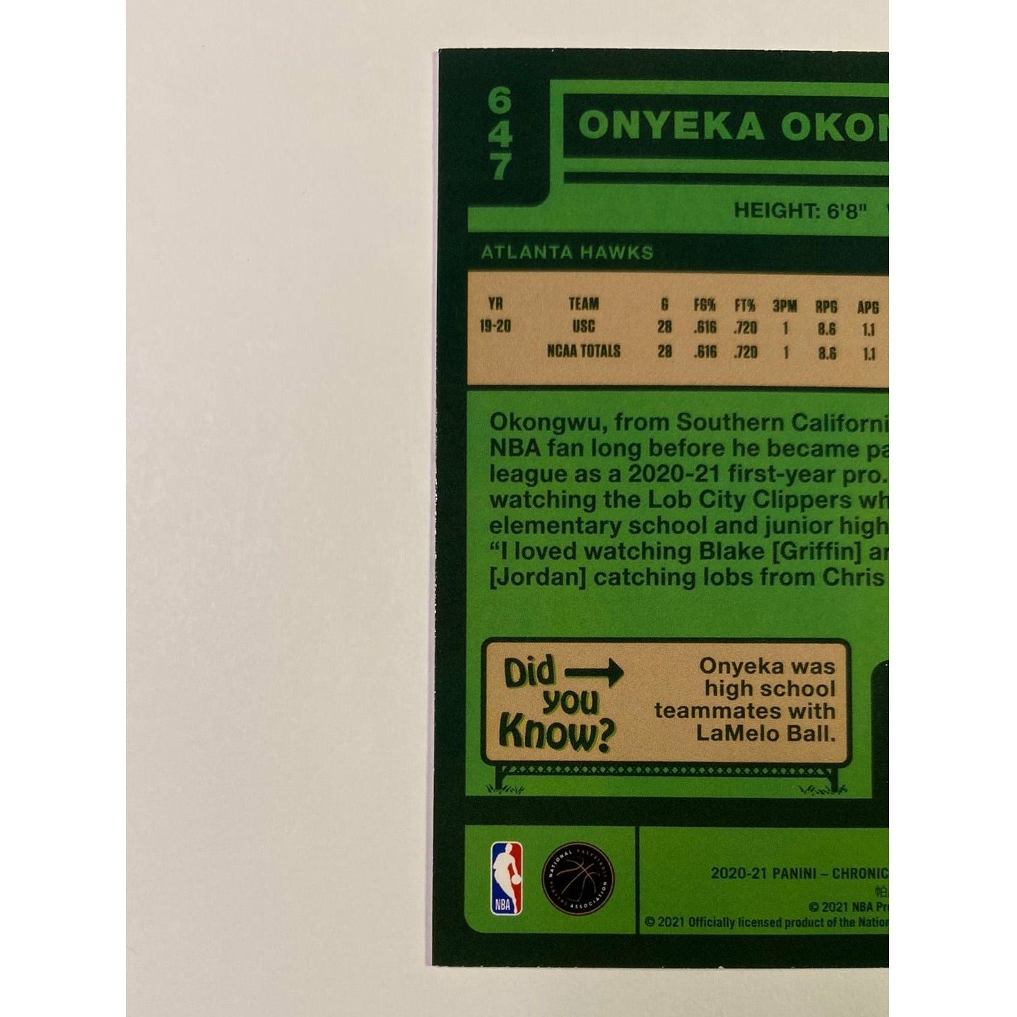 2020-21 Chronicles Classics Onyeka Okongwu Tribute RC | Local Legends Cards & Collectibles