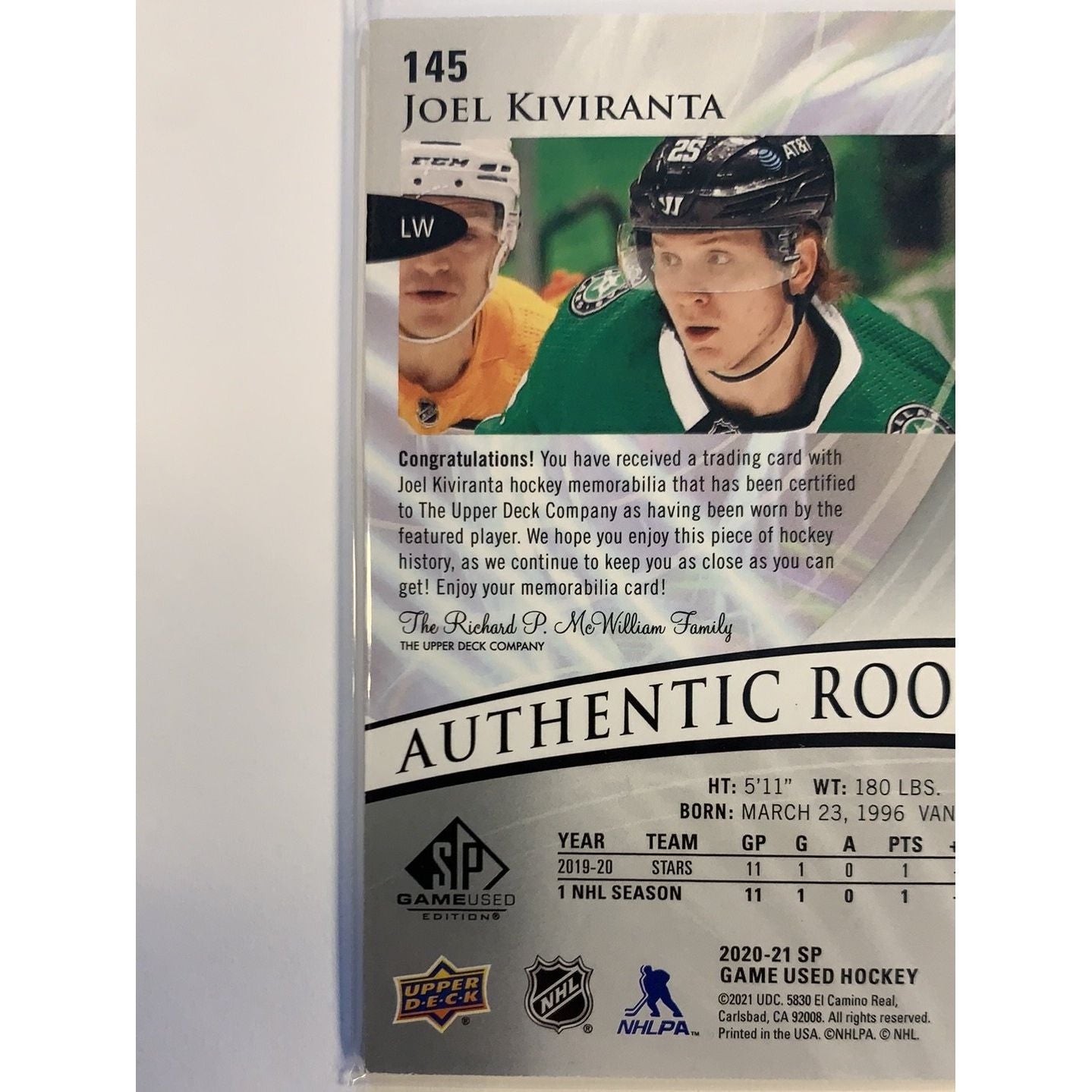 2020-21 SP Game Used Joel Kiviranta Authentic Rookies Patch | Local Legends Cards & Collectibles
