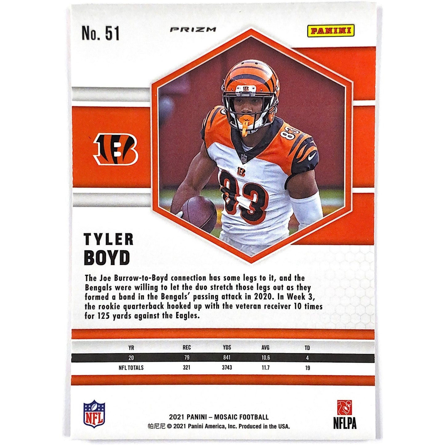 2021 Mosaic Tyler Boyd Orange Reactive Mosaic Prizm | Local Legends Cards & Collectibles