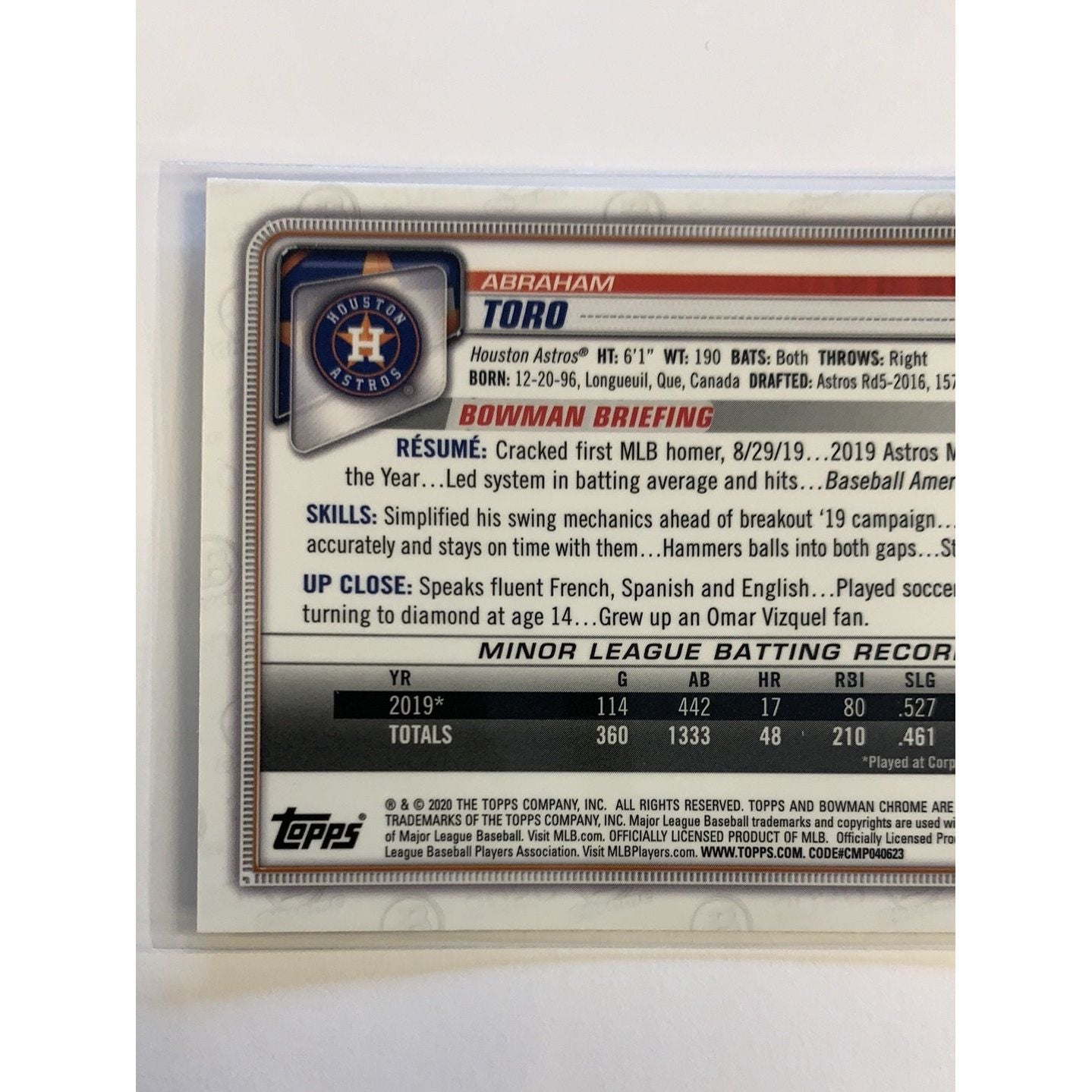 2020 Bowman Chrome Abraham Toro RC | Local Legends Cards & Collectibles