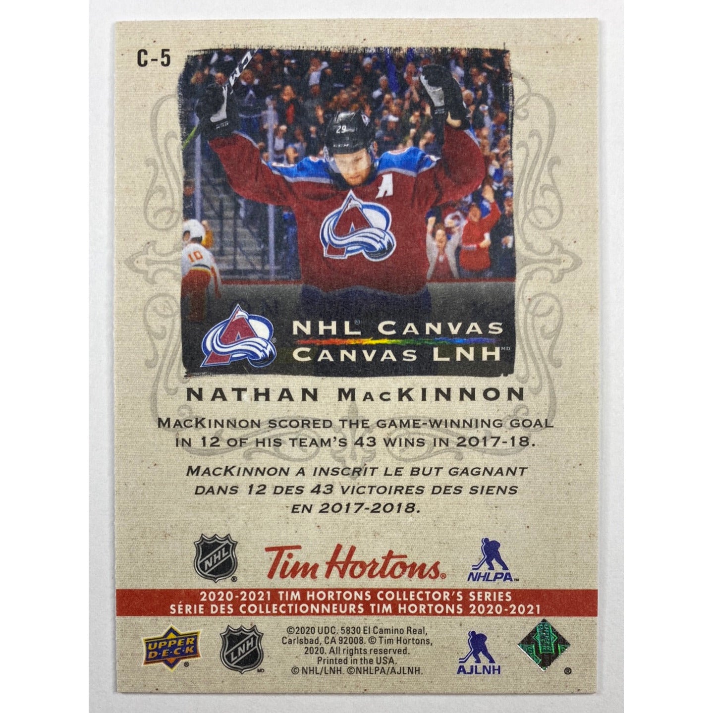 2020-21 Tim Hortons Nathan MacKinnon Canvas | Local Legends Cards & Collectibles