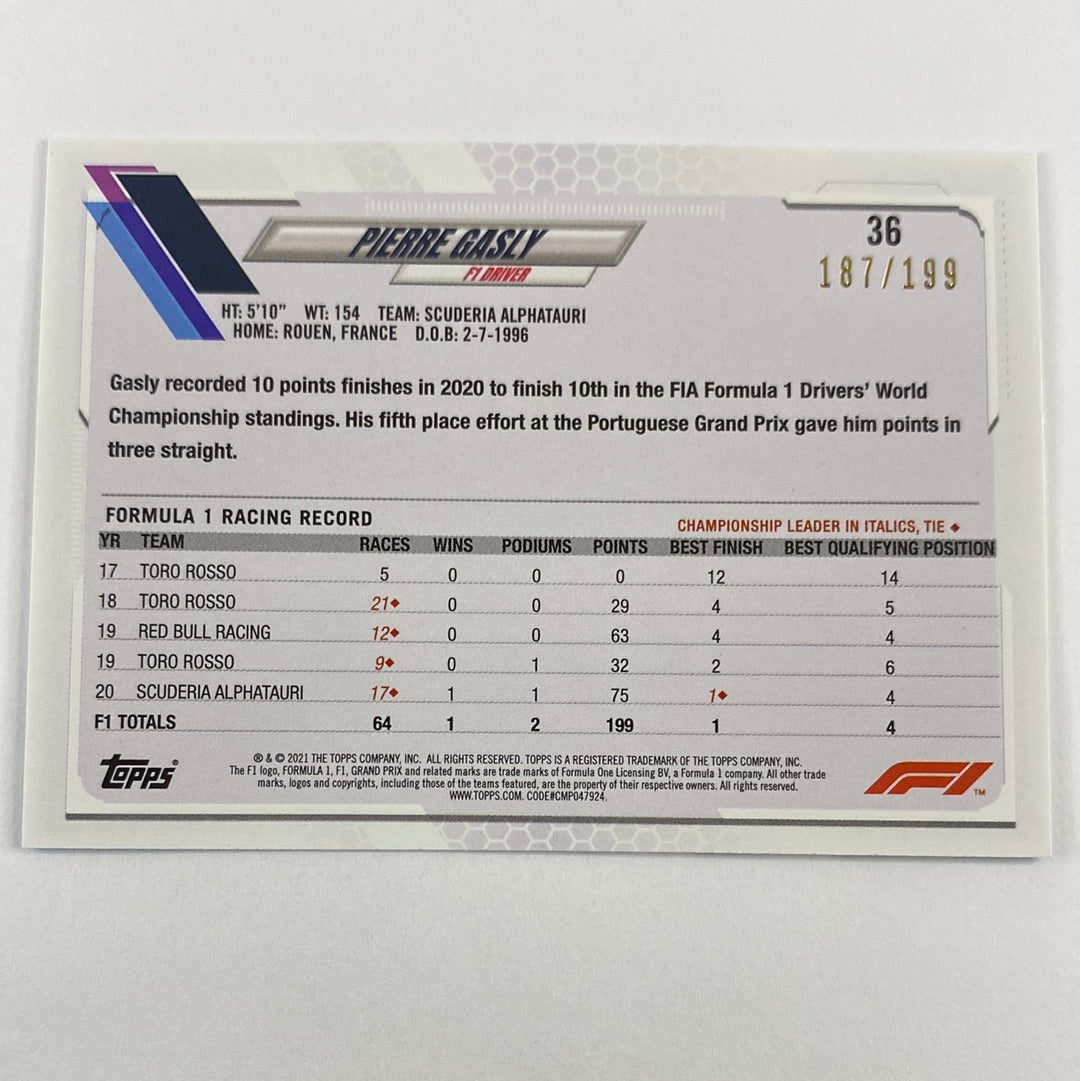 2021 Topps Pierre Gasly Aqua /199 | Local Legends Cards & Collectibles
