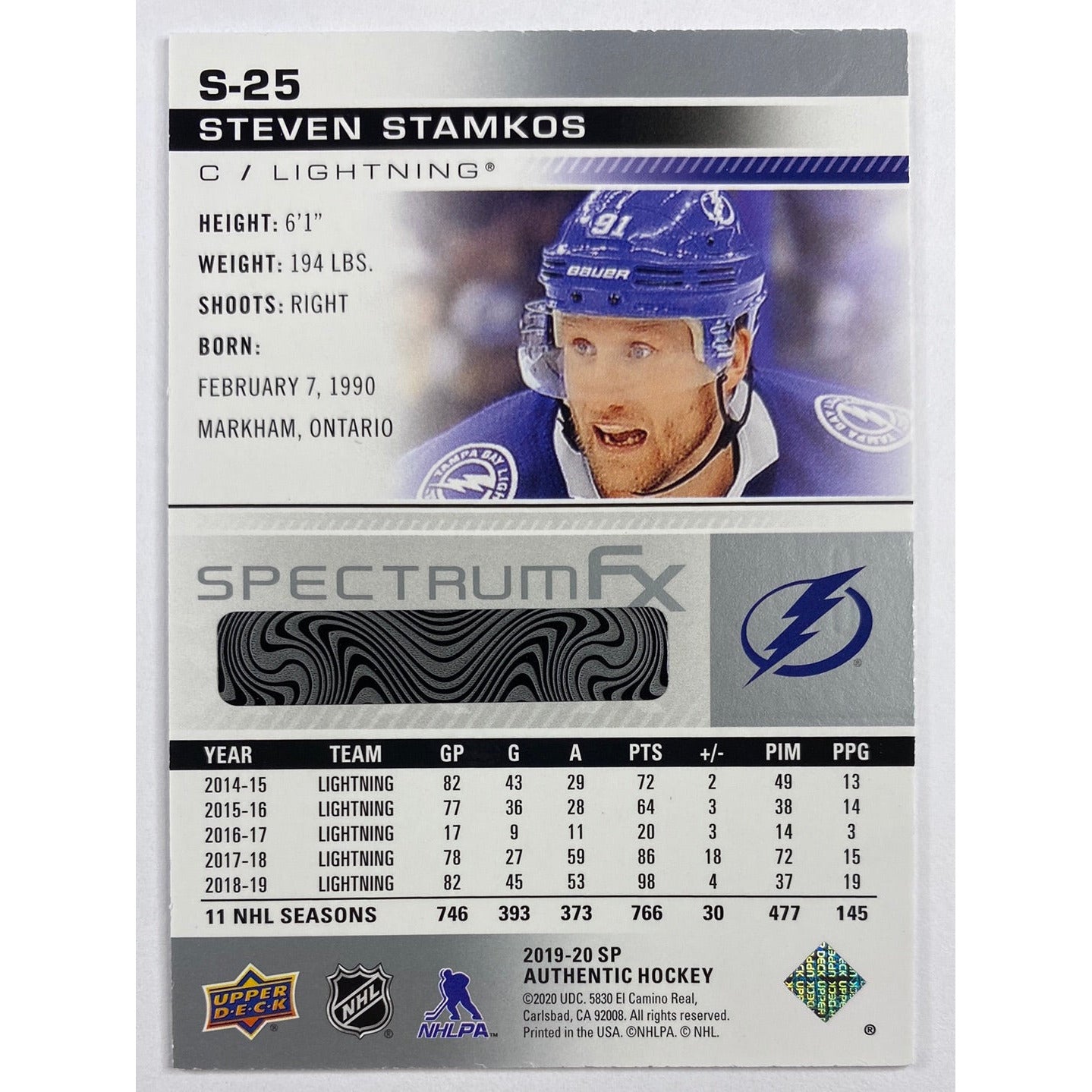 2019-20 SP Authentic Steven Stamkos Spectrum FX (Unscratched) | Local Legends Cards & Collectibles