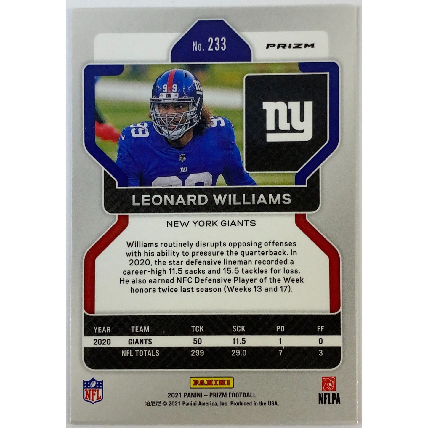 2021 Panini Prizm Leonard Williams Silver Holo Prizm | Local Legends Cards & Collectibles
