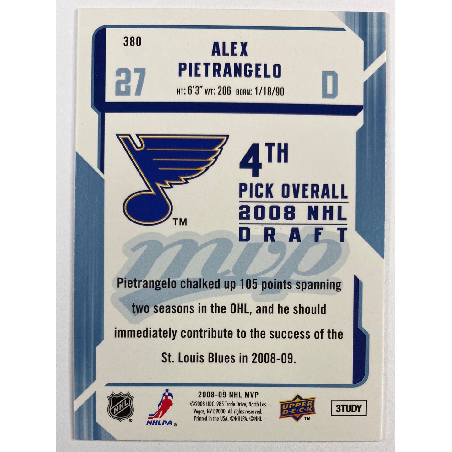 2008-09 MVP Alex Pietroangelo Rookie | Local Legends Cards & Collectibles