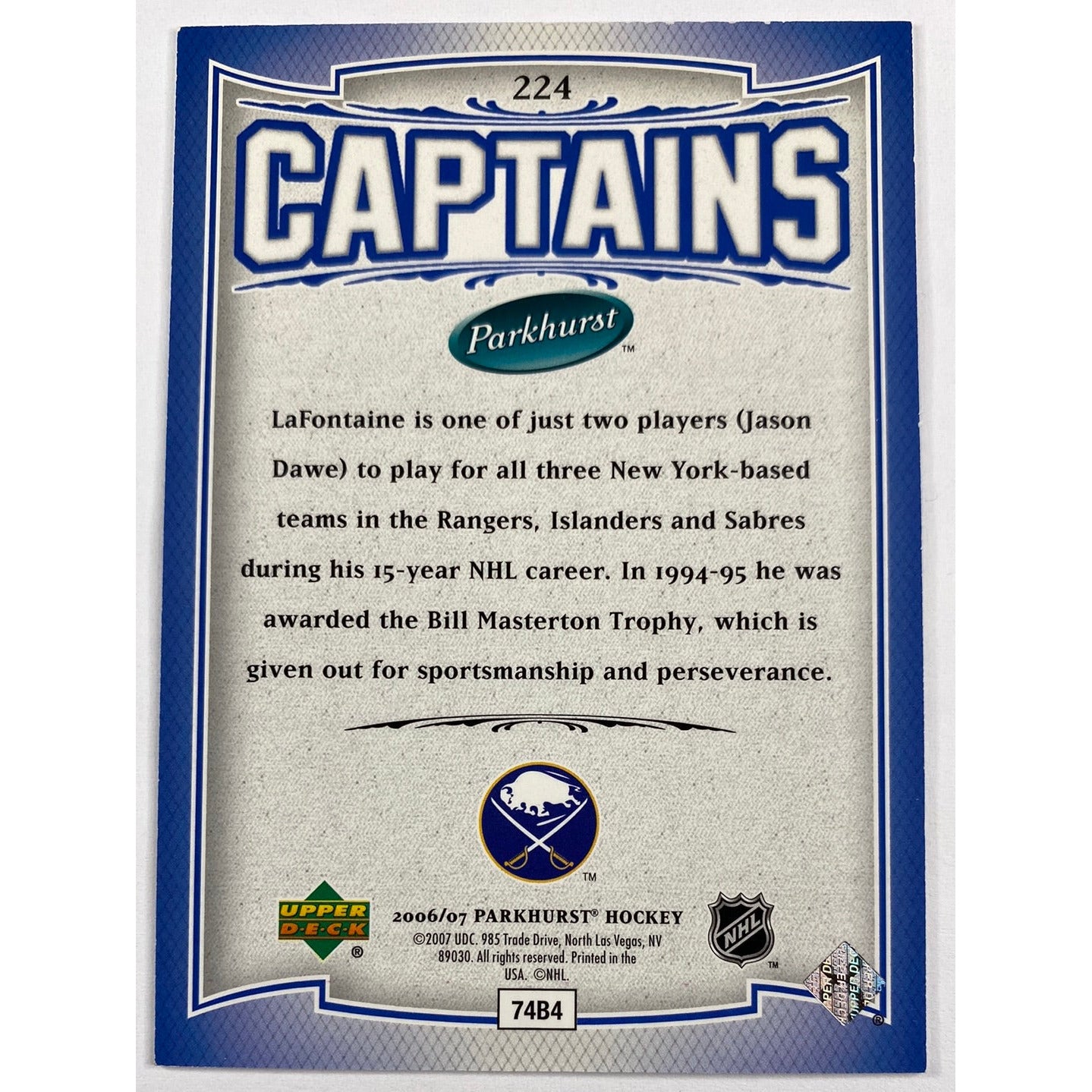 2006-07 Parkhurst Pat Lafontaine Captains 23/3999 | Local Legends Cards & Collectibles