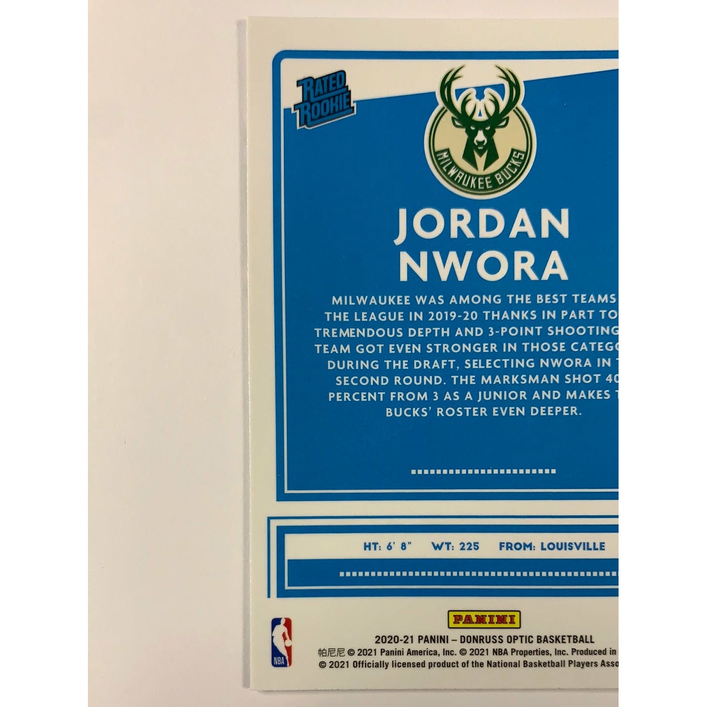2020-21 Donruss Optic Jordan Nwora Rated Rookie | Local Legends Cards & Collectibles