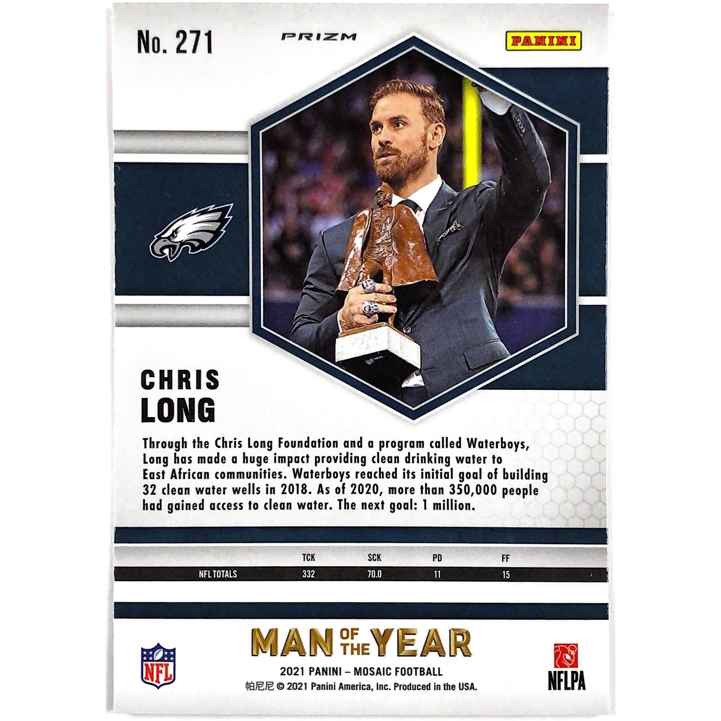 2021 Mosaic Chris Long Man of the Year Pink Mosaic Prizm | Local Legends Cards & Collectibles