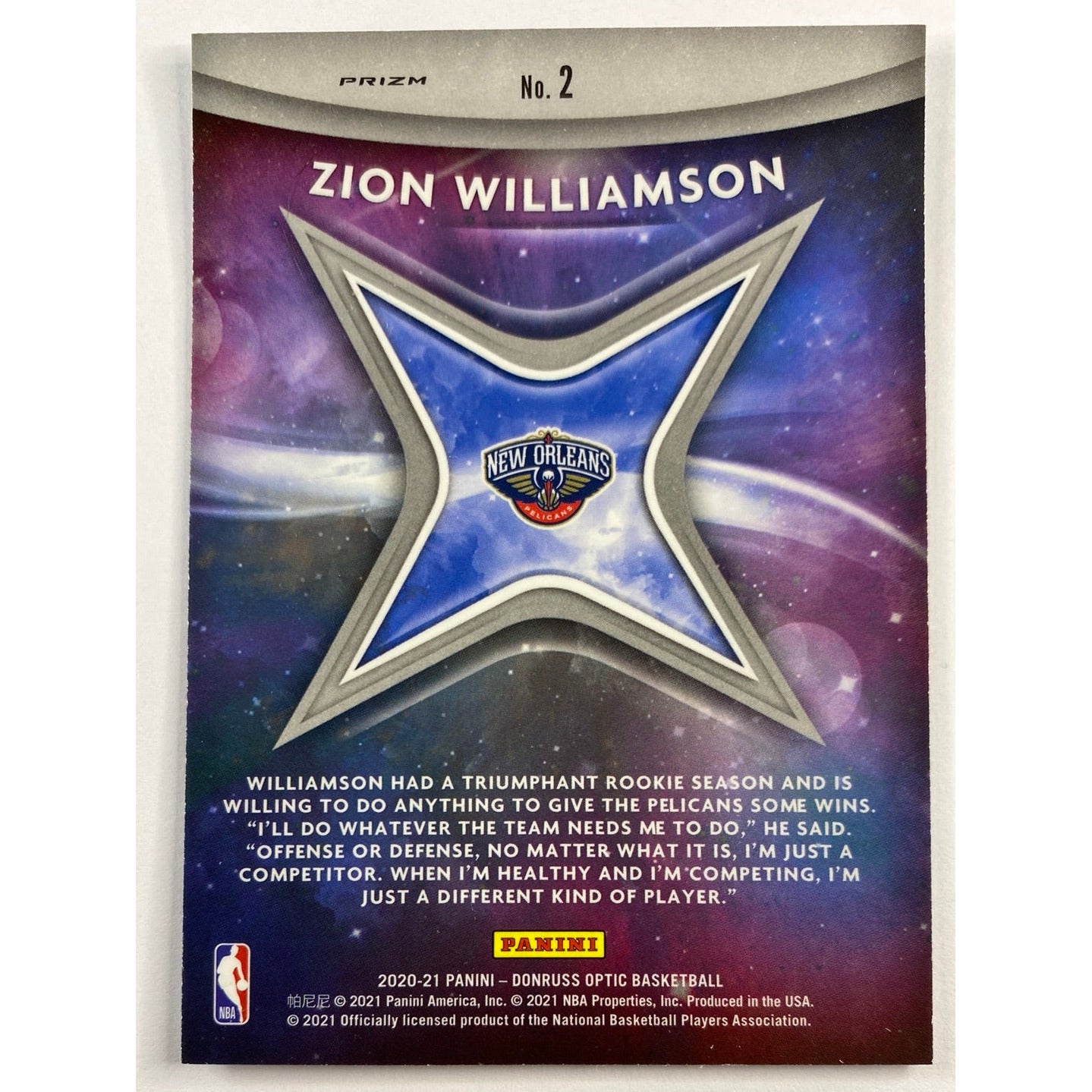 2020-21 Donruss Optic Zion Williamson Stargazing Silver Holo Prizm | Local Legends Cards & Collectibles