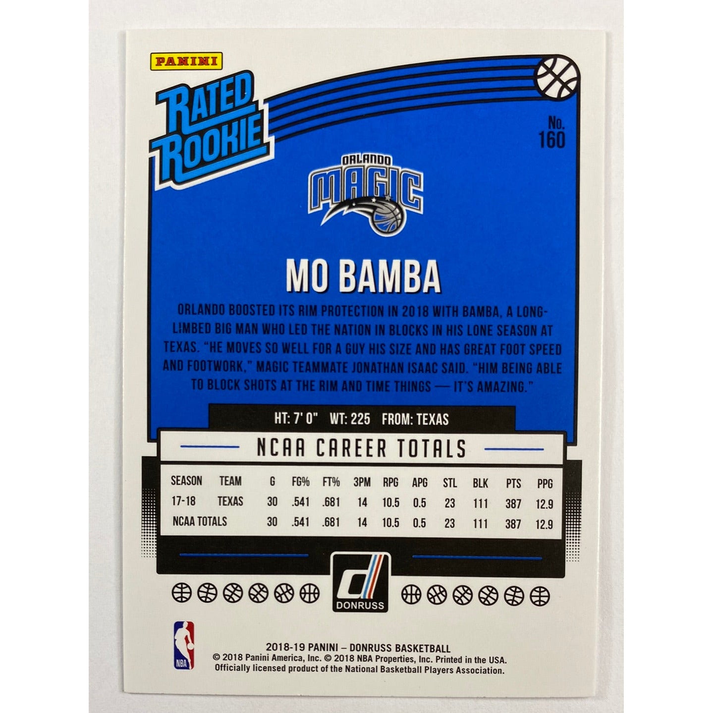 2018-19 Donruss Mo Bamba Rated Rookie | Local Legends Cards & Collectibles