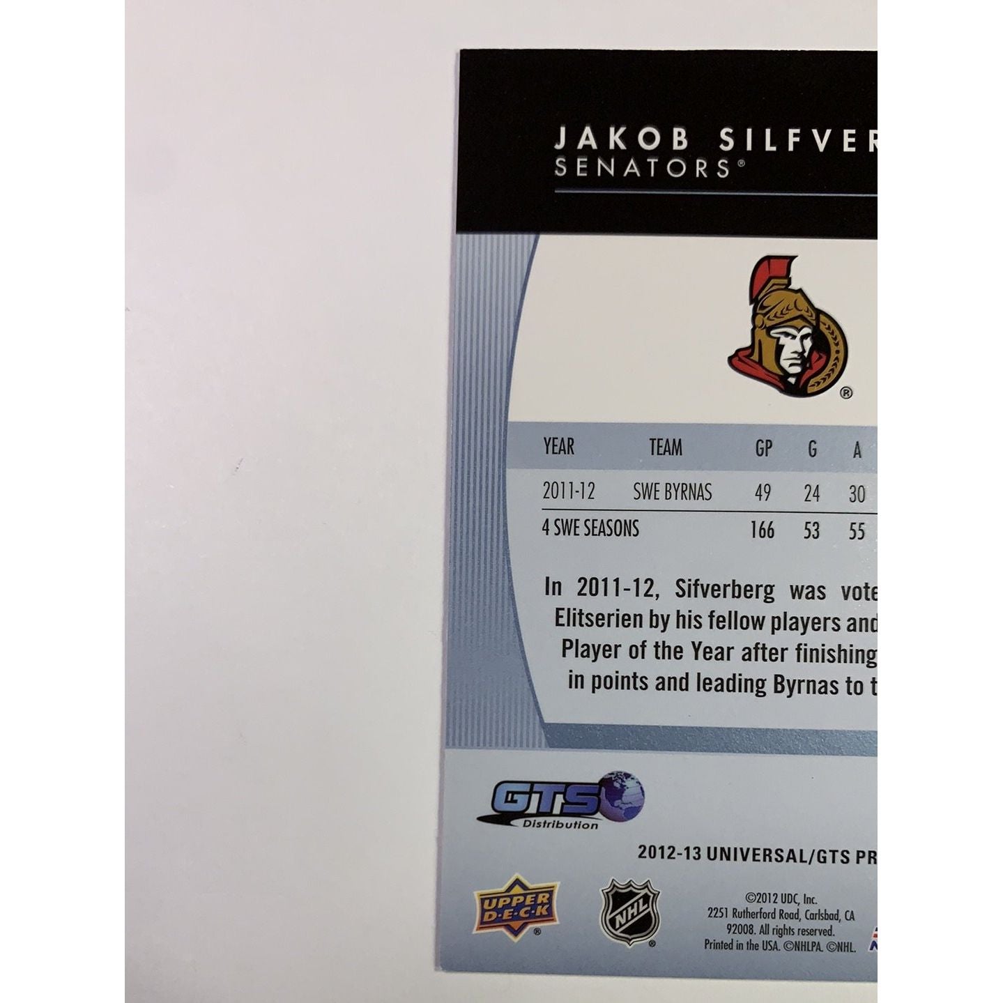 2012-13 Universal GTS Promo Jakob Silfverberg Rookie Card | Local Legends Cards & Collectibles