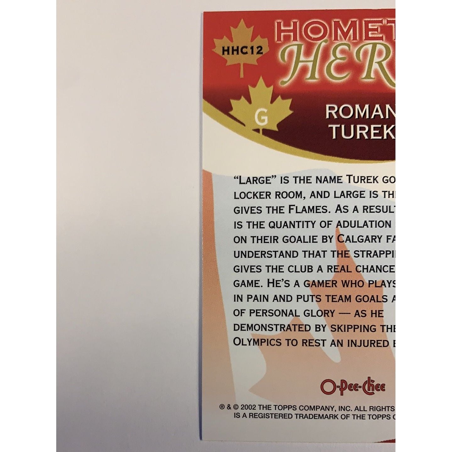 2002 O-Pee-Chee Roman Turek Hometown Heroes | Local Legends Cards & Collectibles