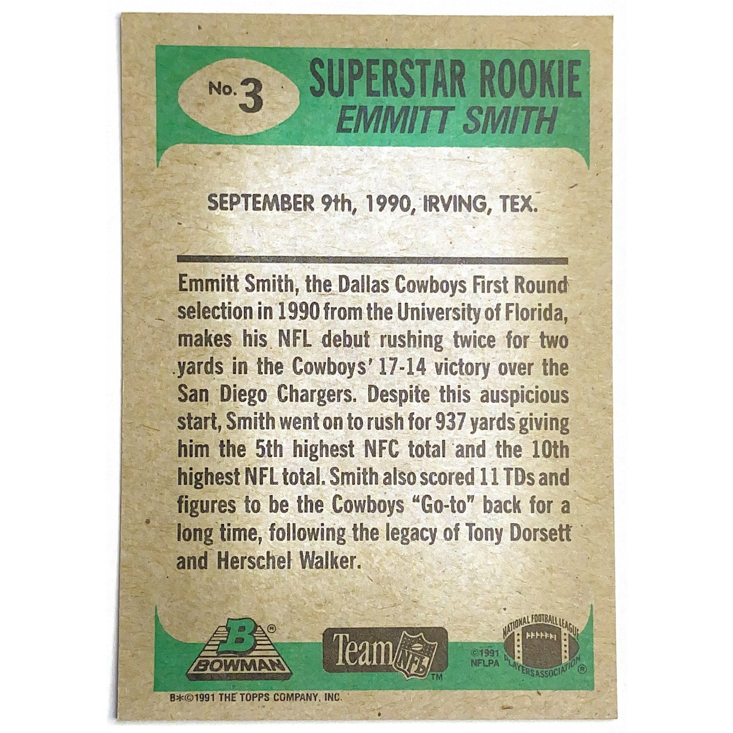 1991 Topps Bowman Emmitt Smith SuperStar Rookie #3 | Local Legends Cards & Collectibles