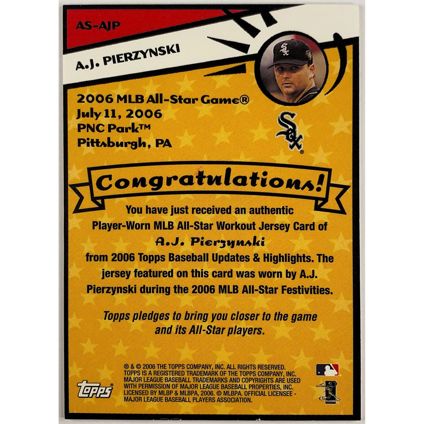 2006 Topps Updates & Highlights A.J. Pierzynski 06 All Star Game Stitches | Local Legends Cards & Collectibles