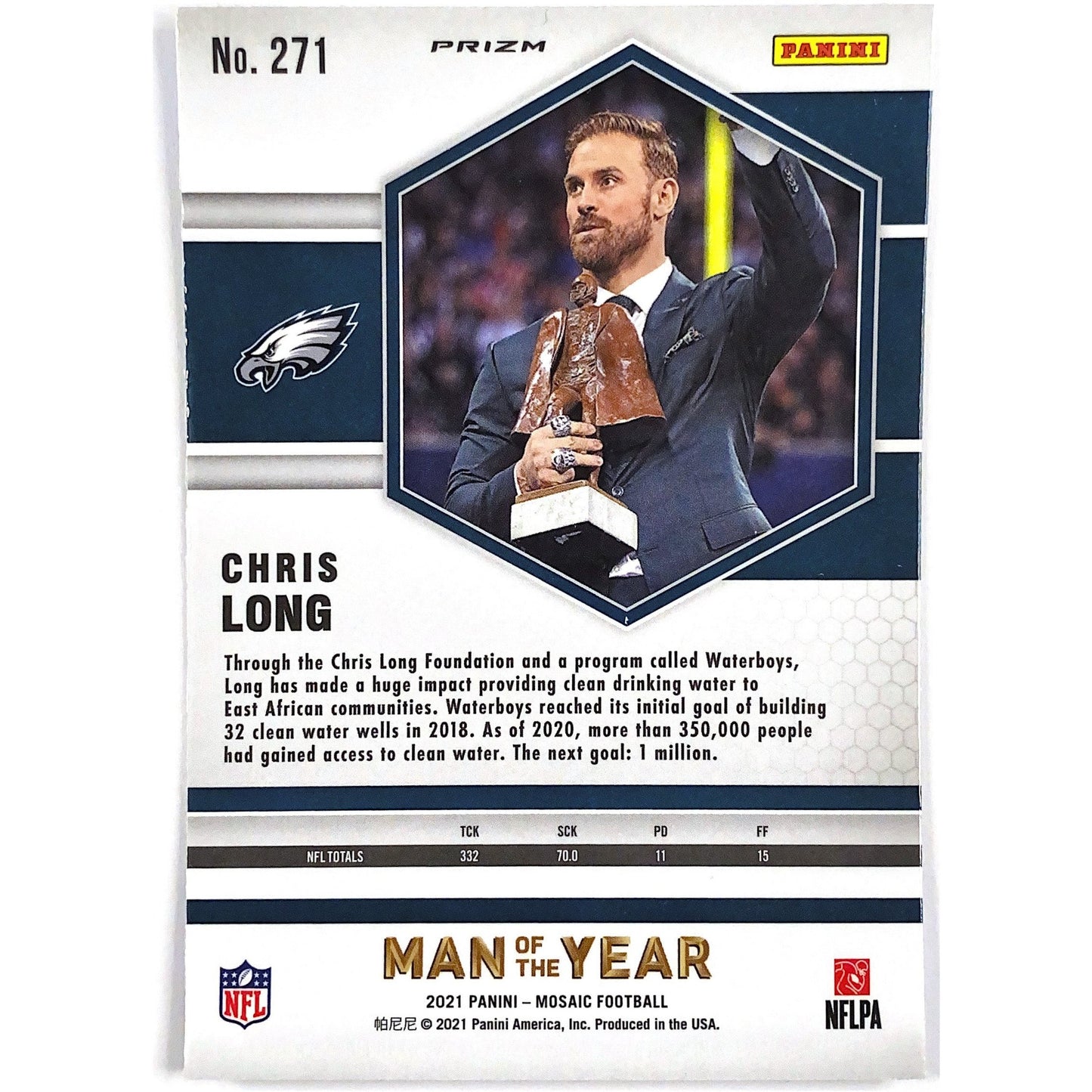 2021 Mosaic Chris Long Man of the Year Blue Reactive Mosaic Prizm | Local Legends Cards & Collectibles