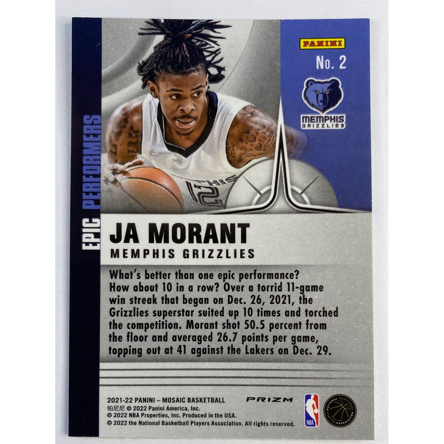 2021-22 Mosaic Ja Morant Epic Performers Green Mosaic Prizm | Local Legends Cards & Collectibles