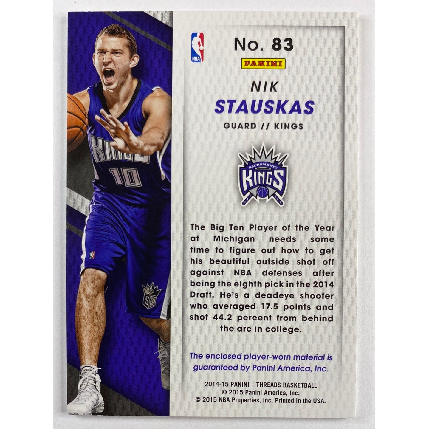 2014-15 Threads Nik Stauskas Rookie Threads | Local Legends Cards & Collectibles