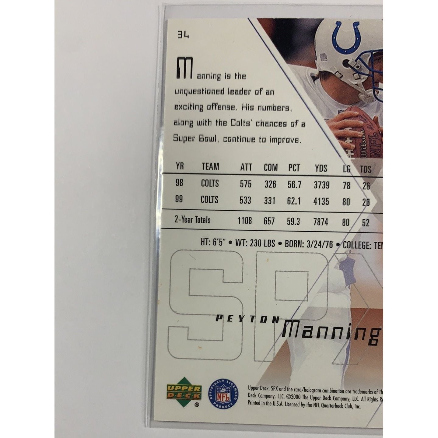 2000 SPx Peyton Manning Base #34 Local Legends Cards & Collectibles