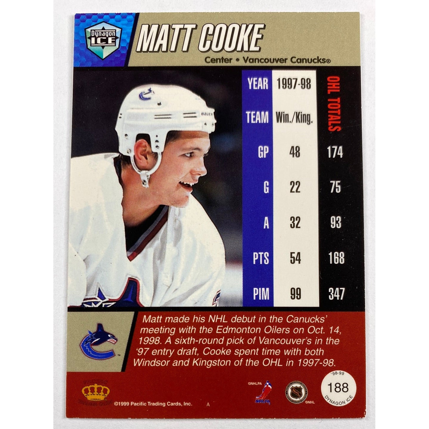 1998-99 Dynagon Ice Matt Cooke RC | Local Legends Cards & Collectibles