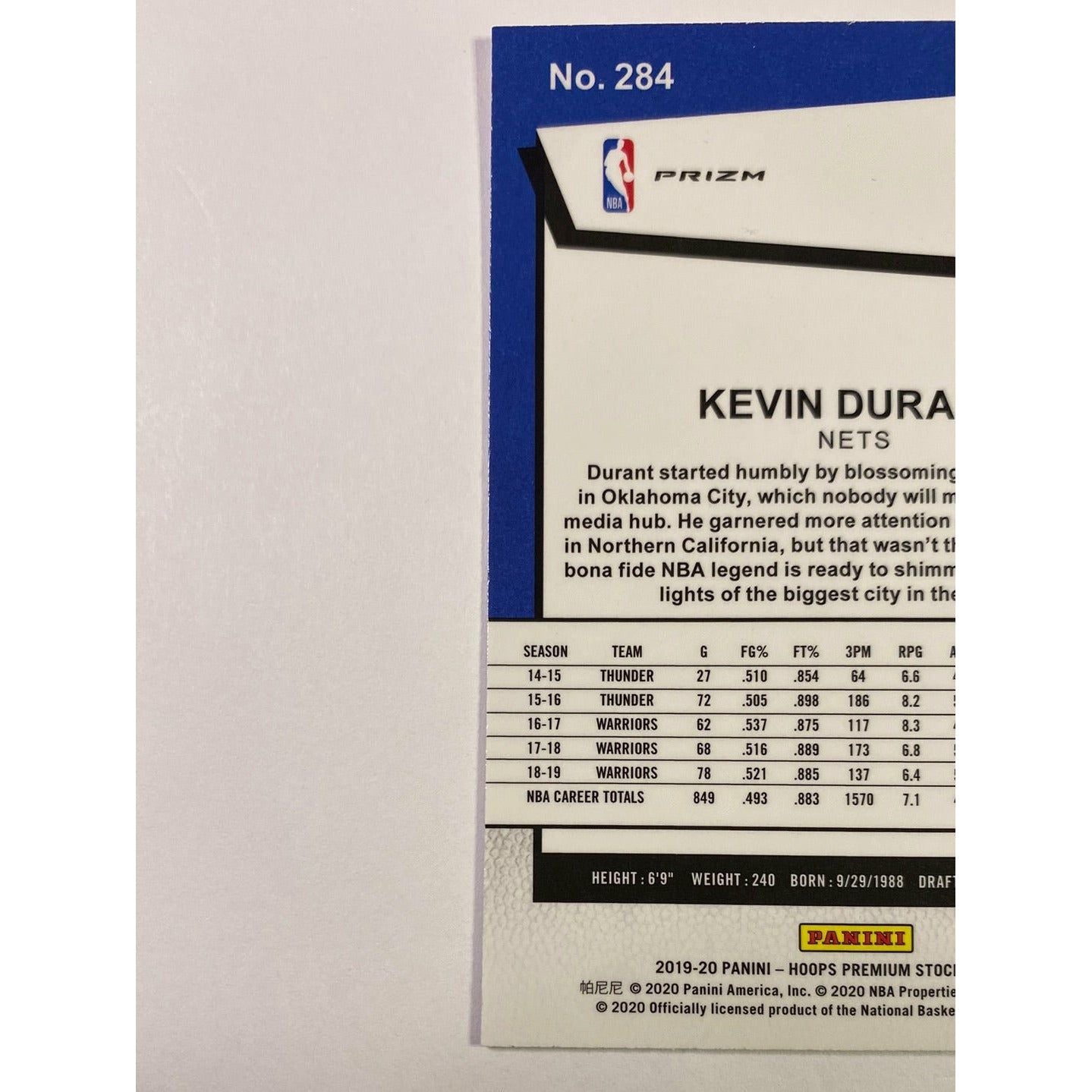 2019-20 Hoops Premium Stock Kevin Durant Purple Disco Prizm | Local Legends Cards & Collectibles