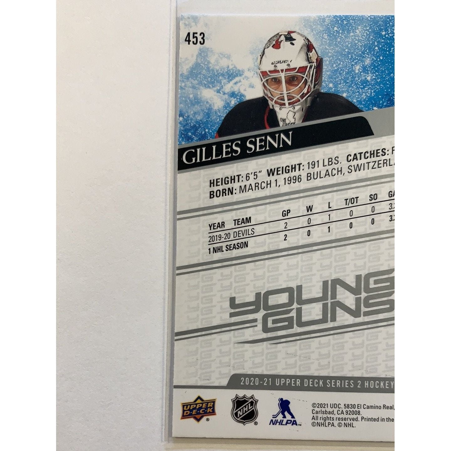 2020-21 Upper Deck Series 2 Gilles Senn Young Guns DAMAGED | Local Legends Cards & Collectibles