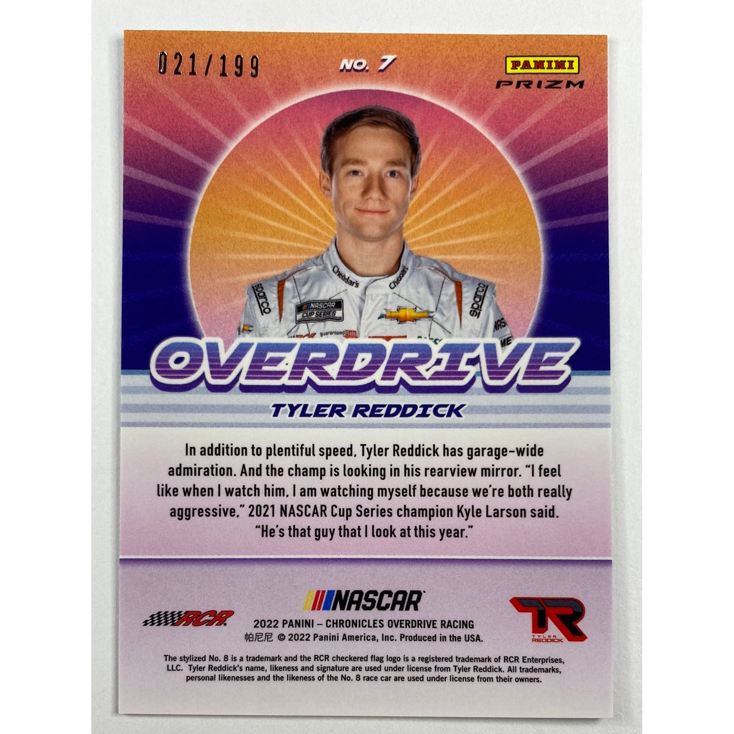 2022 Chronicles Overdrive Tyler Reddick Blue Holo /199 | Local Legends Cards & Collectibles