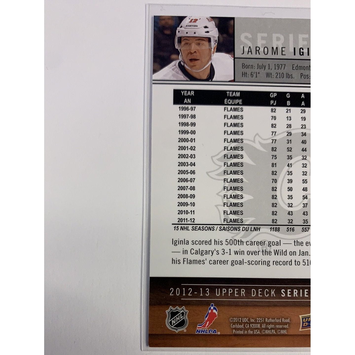 2012-13 Upper Deck Series 1 Jarome Iginla Base #27 Local Legends Cards & Collectibles