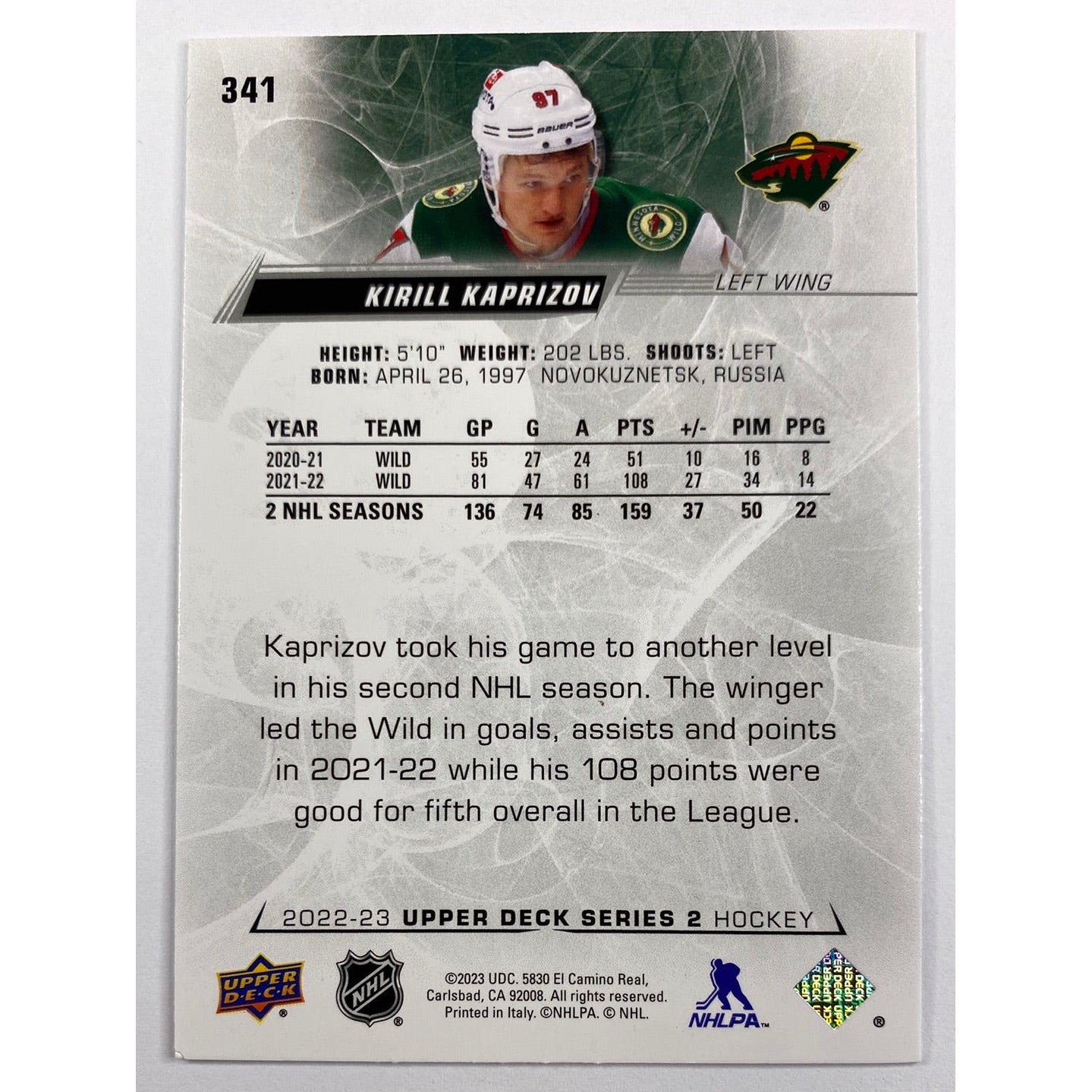 2022-23 Series 2 Kirill Kaprizov UD Exclusives /100 | Local Legends Cards & Collectibles