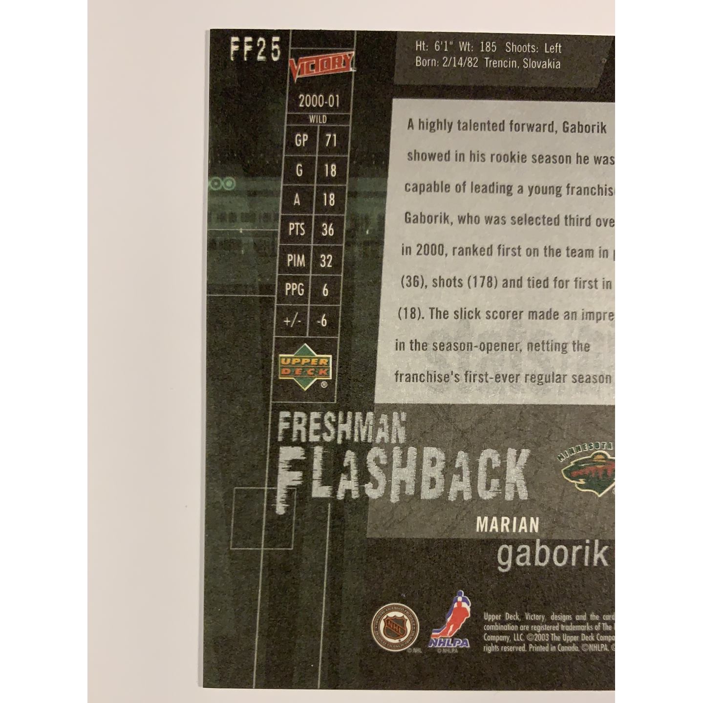 2003-04 Upper Deck Victory Marian Gaborik Freshman Flashback | Local Legends Cards & Collectibles