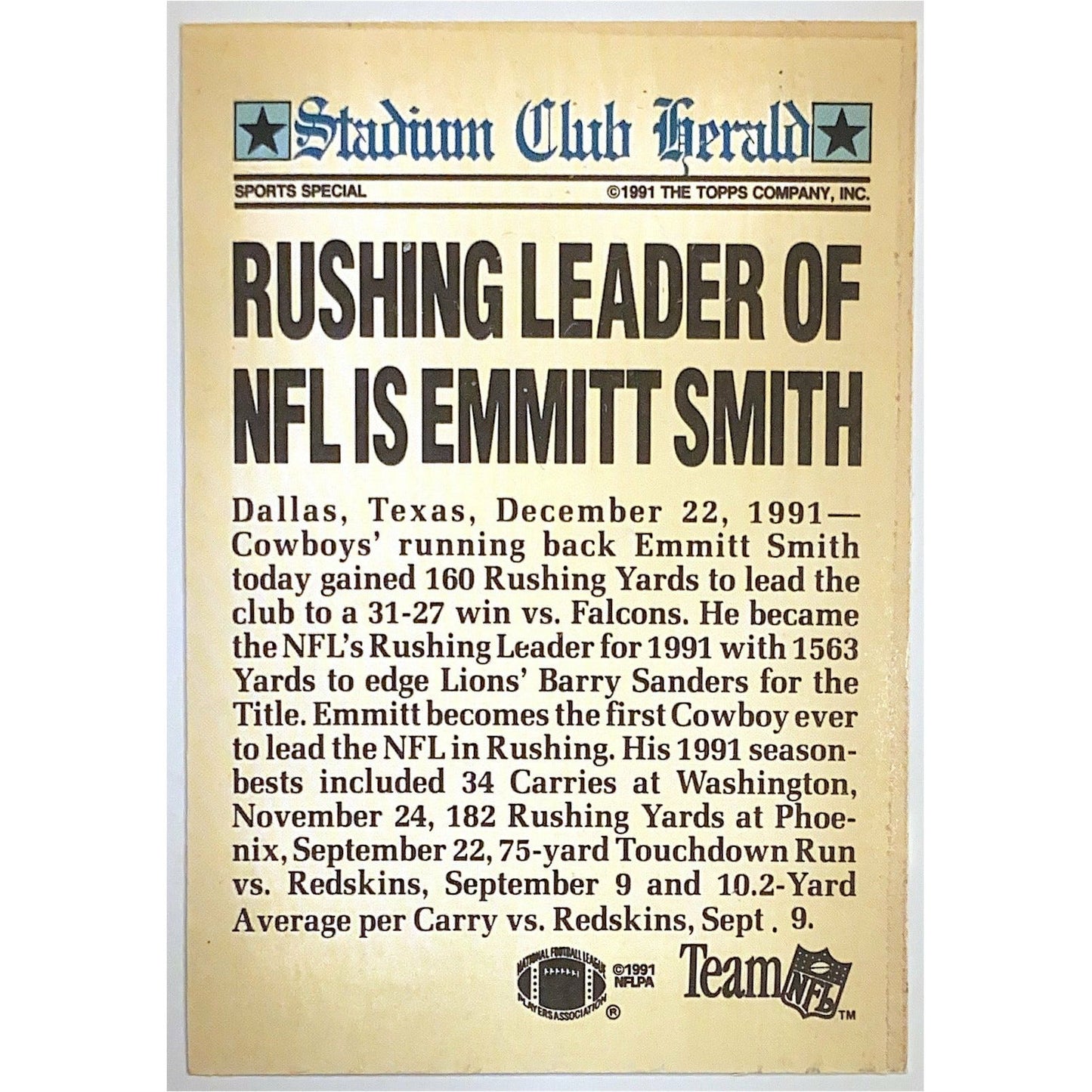 1992 Topps Stadium Club Emmitt Smith Members Only | Local Legends Cards & Collectibles