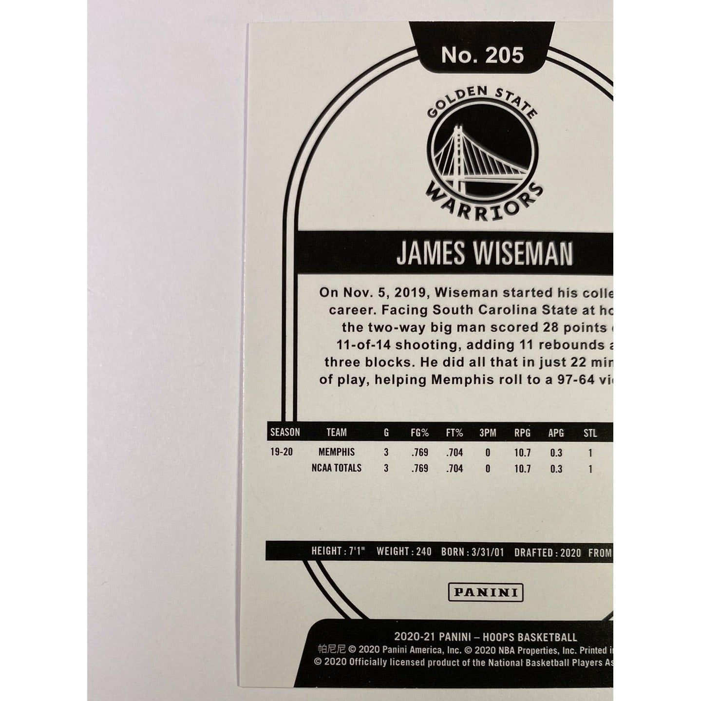 2020-21 Hoops James Wiseman Yellow Flood RC | Local Legends Cards & Collectibles
