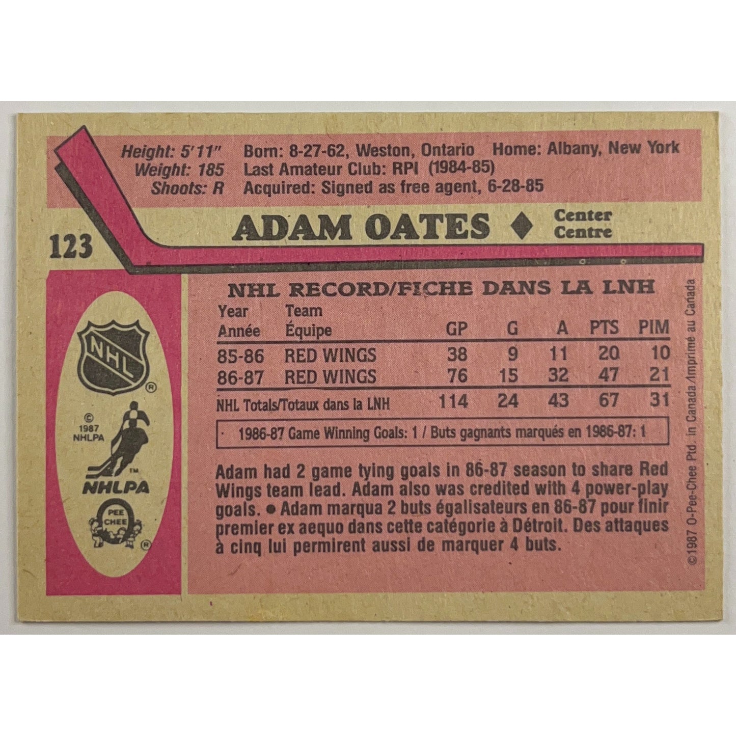1987-88 O-Pee-Chee Adam Oates RC | Local Legends Cards & Collectibles