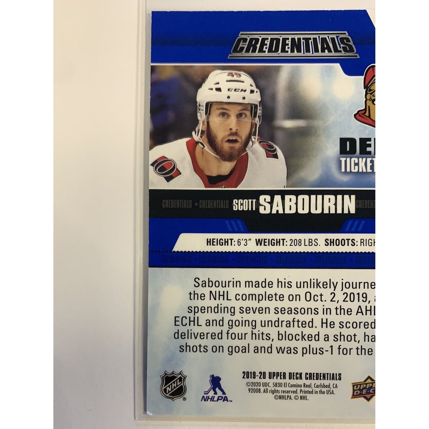 2019-20 Credentials Scott Sabourin Debut Ticket Access /999 | Local Legends Cards & Collectibles