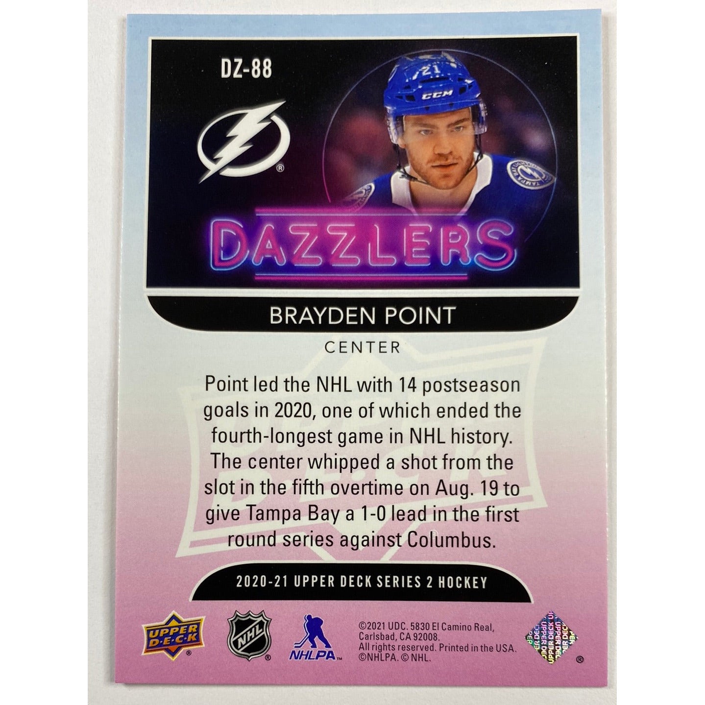 2020-21 Upper Deck Series 2 Brayden Point Orange Dazzlers | Local Legends Cards & Collectibles