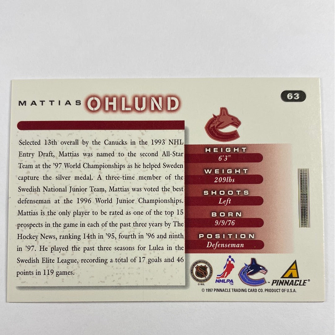 1997-98 Pinnacle Mattias Ohlund RC | Local Legends Cards & Collectibles