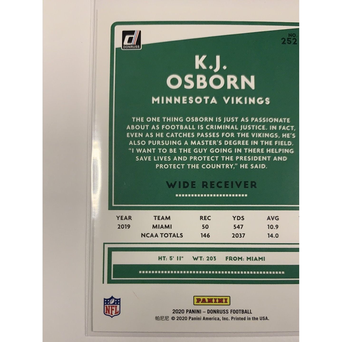 2020 Donruss K.J. Osborn RC | Local Legends Cards & Collectibles