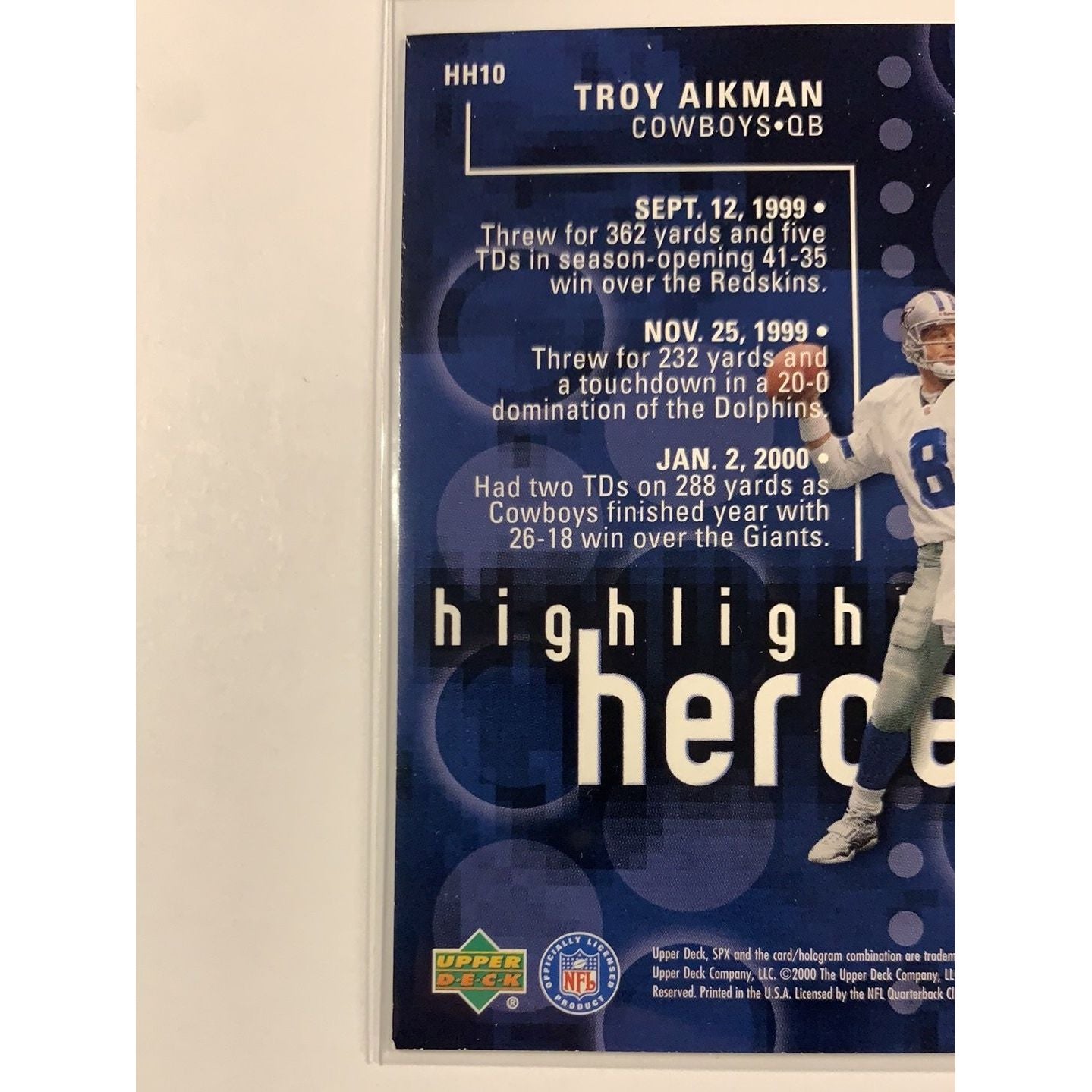 2000 SPx Troy Aikman Highlight Heroes | Local Legends Cards & Collectibles