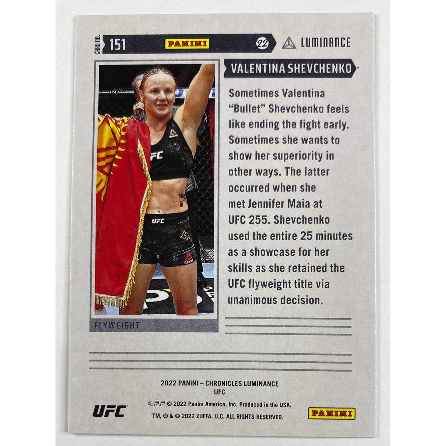 2022 Chronicles Luminance Valentina Shevchenko | Local Legends Cards & Collectibles