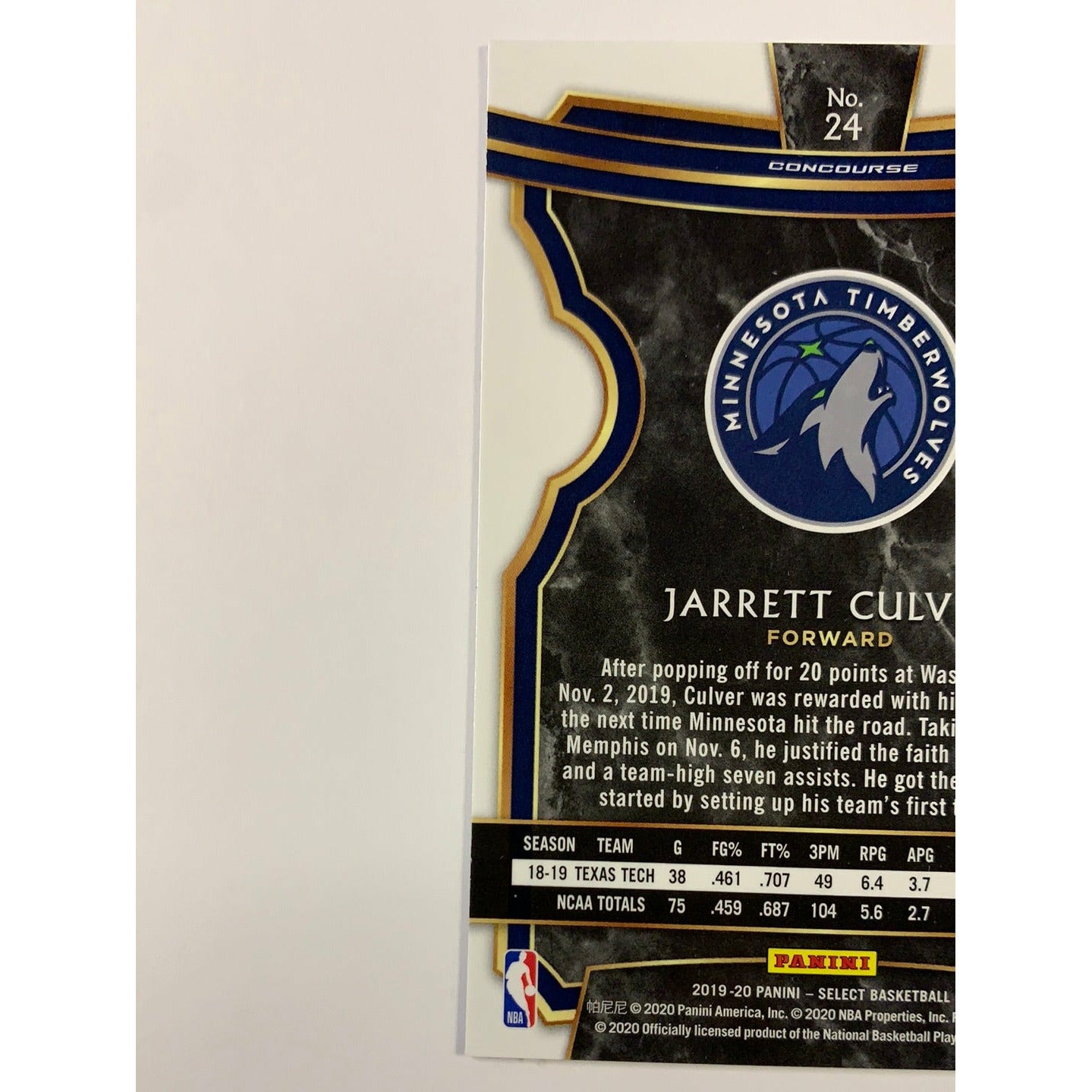 2019-20 Select Jarrett Culver Concourse Level RC | Local Legends Cards & Collectibles