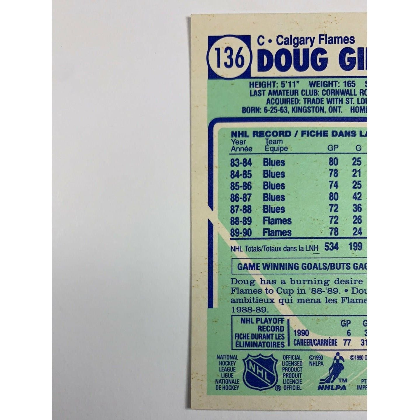 1990-91 O-Pee-Chee Doug Gilmour | Local Legends Cards & Collectibles