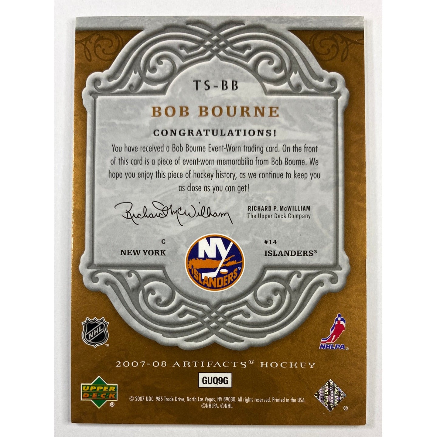 2007-08 Artifacts Bob Bourne Treasured Swatches /299 | Local Legends Cards & Collectibles